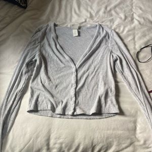 Grey vneck button long sleeve top
